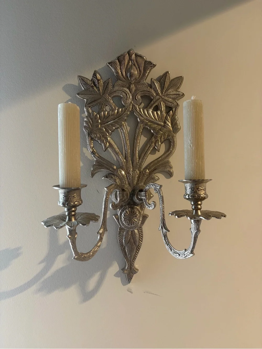 Ornate Silver Wall Sconce Candleholder - Candelabra